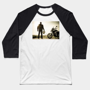 Biker on a misty sunset Baseball T-Shirt